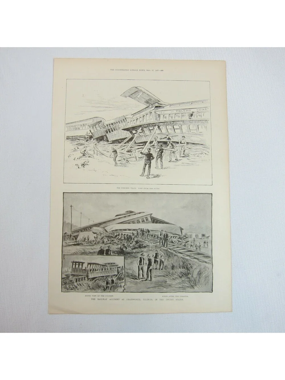 Antique 1888 Print Railway Accident at Chatsworth, Illinois in the United States